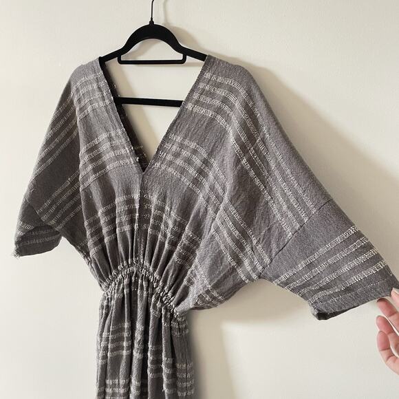 LemLem Gray Merino Wool Striped Dress Raw Hem Textured Knit Minimalist Natural M - Picture 4 of 13